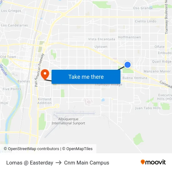 Lomas @ Easterday to Cnm Main Campus map