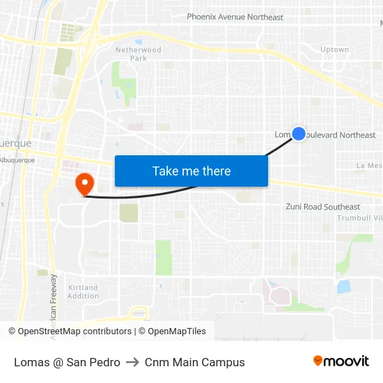 Lomas @ San Pedro to Cnm Main Campus map