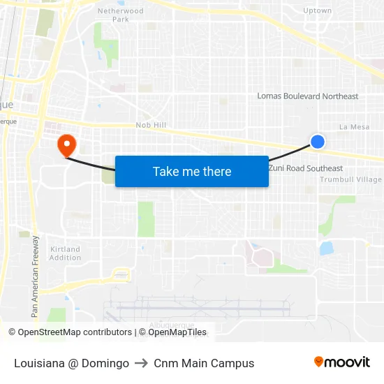 Louisiana @ Domingo to Cnm Main Campus map