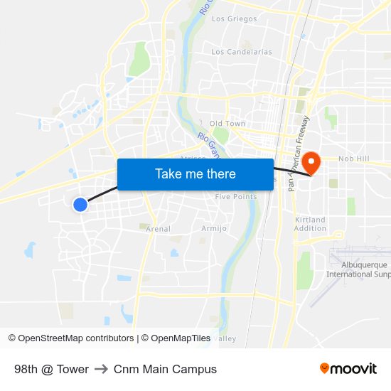 98th @ Tower to Cnm Main Campus map