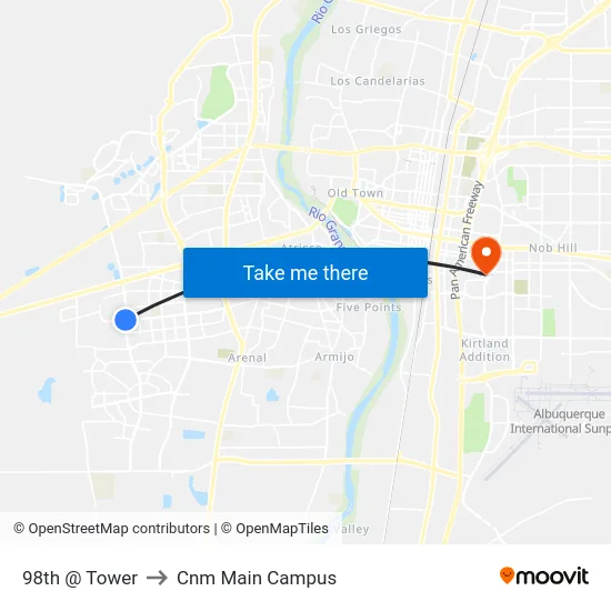 98th @ Tower to Cnm Main Campus map