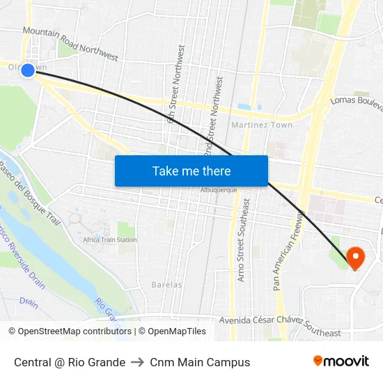 Central @ Rio Grande to Cnm Main Campus map