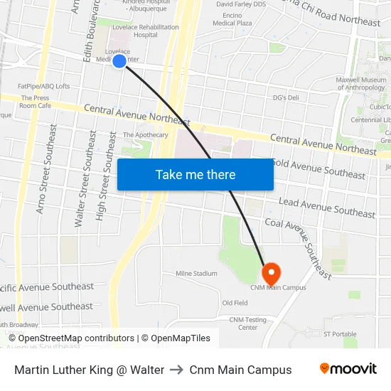 Martin Luther King @ Walter to Cnm Main Campus map