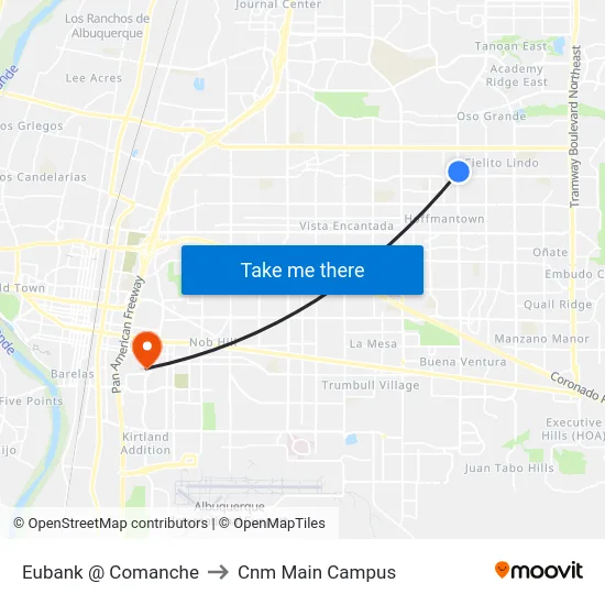 Eubank @ Comanche to Cnm Main Campus map