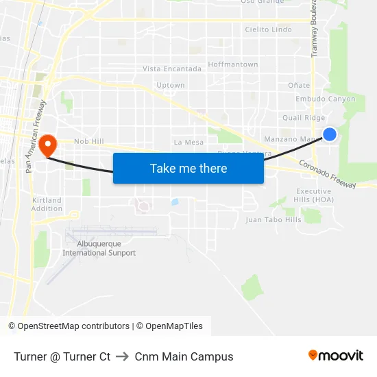 Turner @ Turner Ct to Cnm Main Campus map