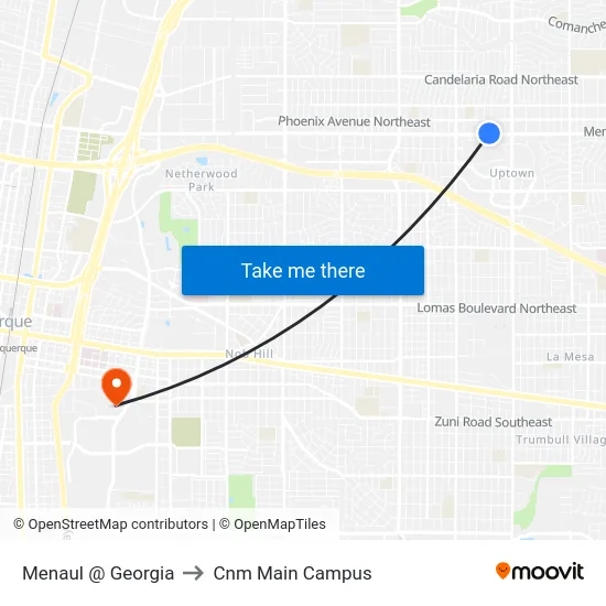 Menaul @ Georgia to Cnm Main Campus map