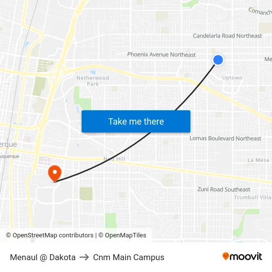 Menaul @ Dakota to Cnm Main Campus map