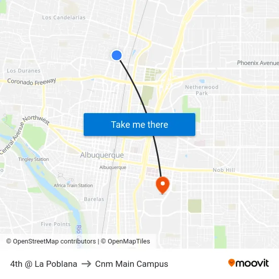 4th @ La Poblana to Cnm Main Campus map
