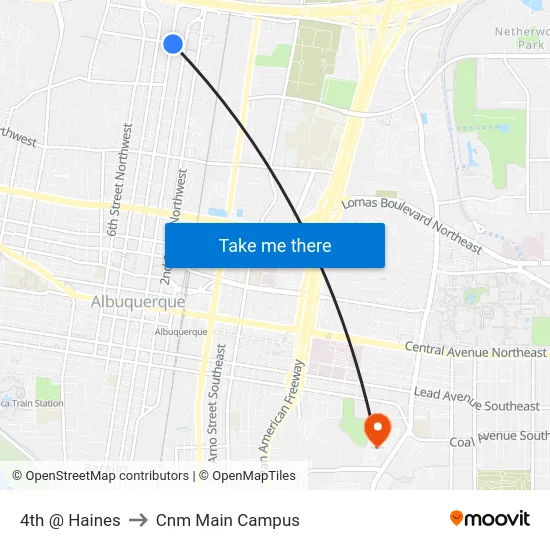 4th @ Haines to Cnm Main Campus map