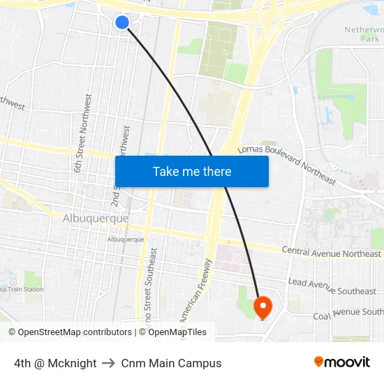 4th @ Mcknight to Cnm Main Campus map