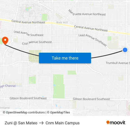 Zuni @ San Mateo to Cnm Main Campus map