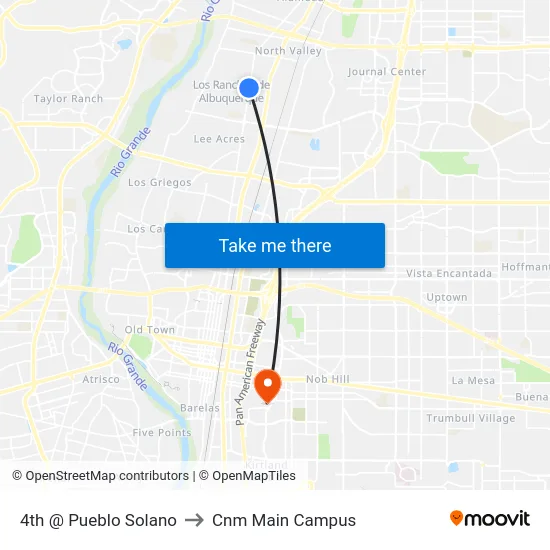 4th @ Pueblo Solano to Cnm Main Campus map