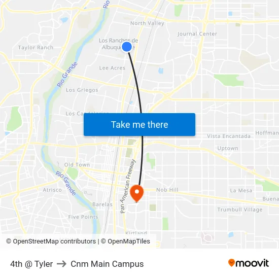 4th @ Tyler to Cnm Main Campus map