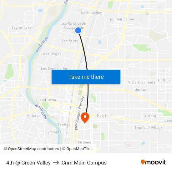 4th @ Green Valley to Cnm Main Campus map