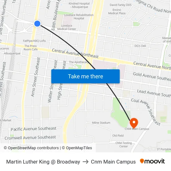 Martin Luther King @ Broadway to Cnm Main Campus map