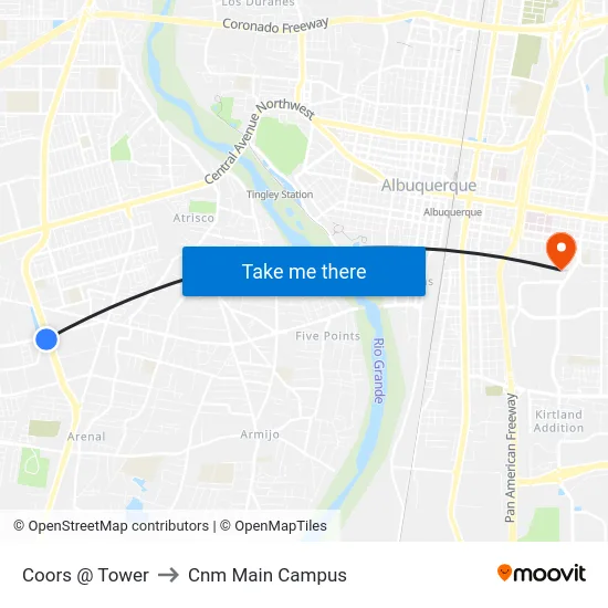 Coors @ Tower to Cnm Main Campus map