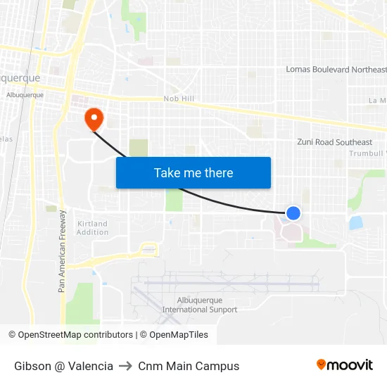Gibson @ Valencia to Cnm Main Campus map