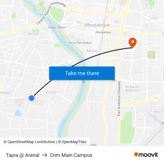 Tapia @ Arenal to Cnm Main Campus map