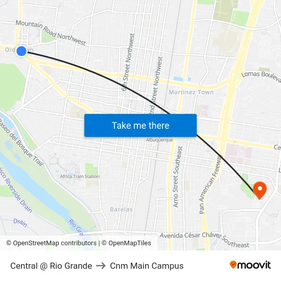 Central @ Rio Grande to Cnm Main Campus map