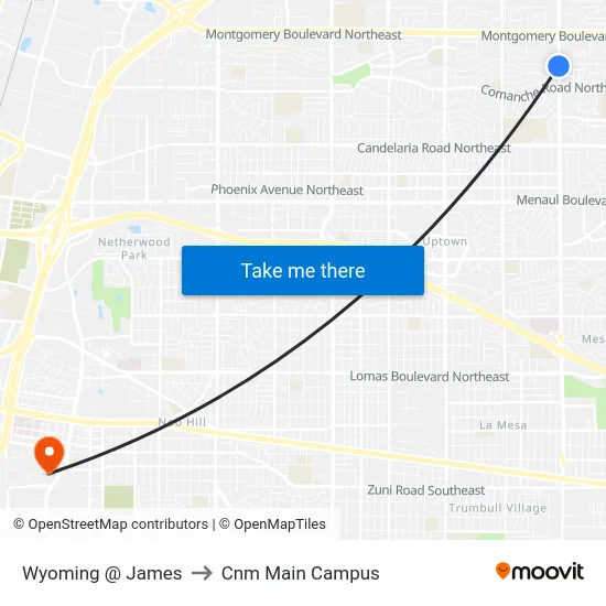 Wyoming @ James to Cnm Main Campus map