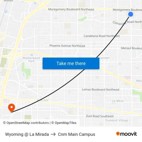 Wyoming @ La Mirada to Cnm Main Campus map
