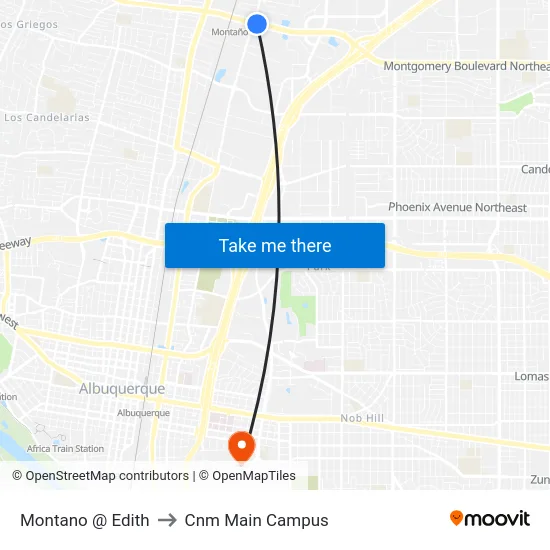 Montano @ Edith to Cnm Main Campus map