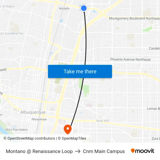 Montaño @ Renaissance Loop to Cnm Main Campus map