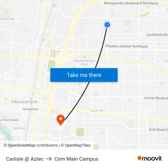 Carlisle @ Aztec to Cnm Main Campus map
