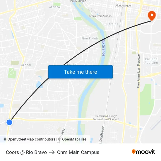 Coors @ Rio Bravo to Cnm Main Campus map