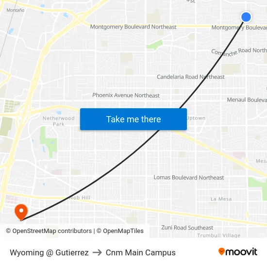 Wyoming @ Gutierrez to Cnm Main Campus map