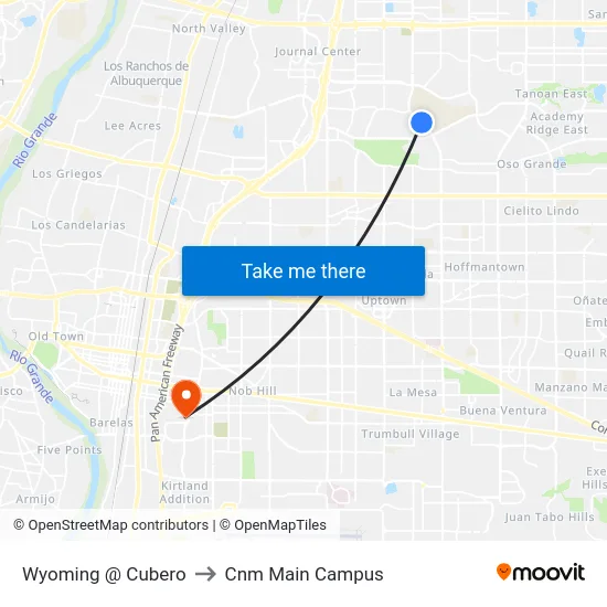 Wyoming @ Cubero to Cnm Main Campus map