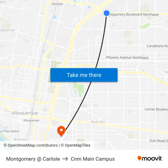 Montgomery @ Carlisle to Cnm Main Campus map