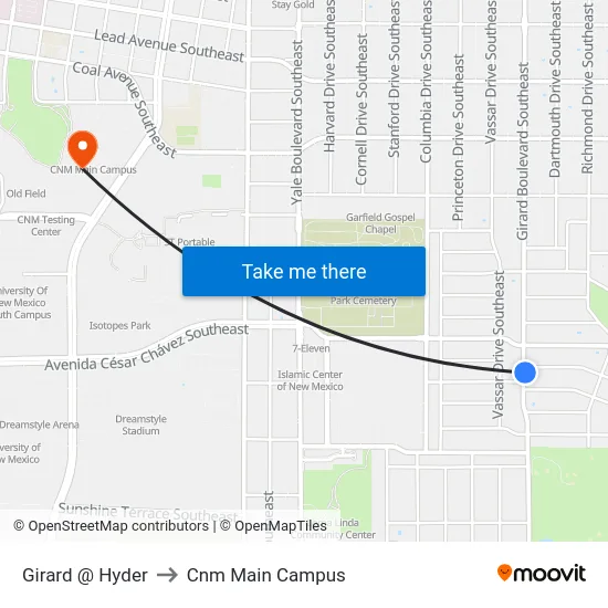 Girard @ Hyder to Cnm Main Campus map