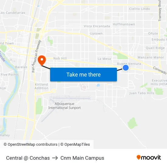 Central @ Conchas to Cnm Main Campus map