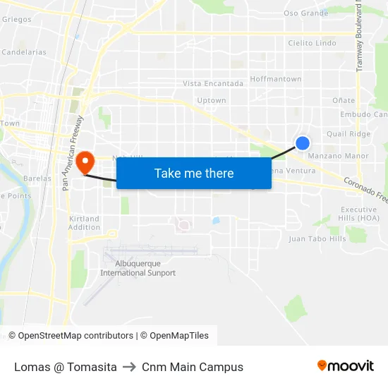 Lomas @ Tomasita to Cnm Main Campus map