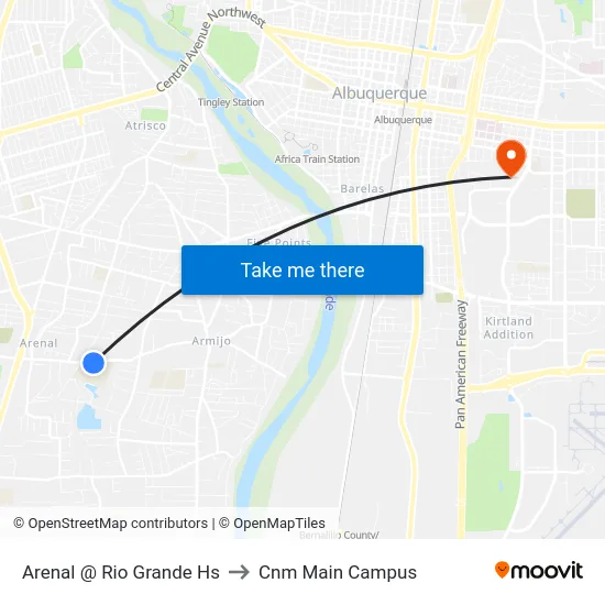 Arenal @ Rio Grande Hs to Cnm Main Campus map