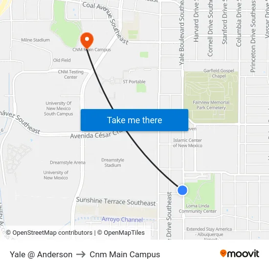 Yale @ Anderson to Cnm Main Campus map