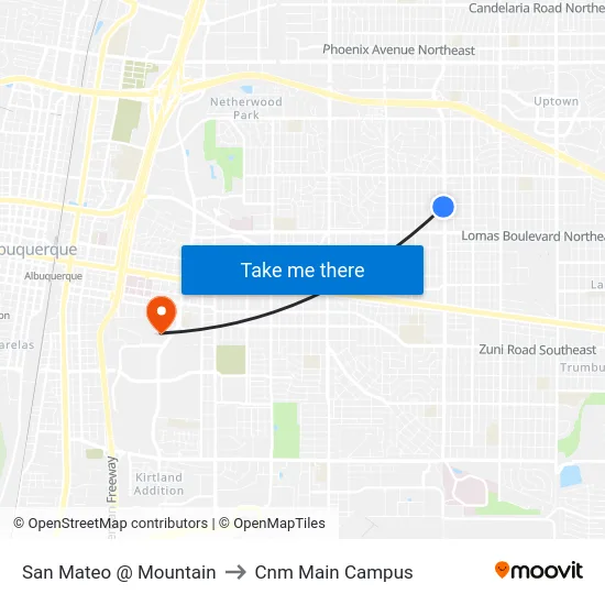 San Mateo @ Mountain to Cnm Main Campus map