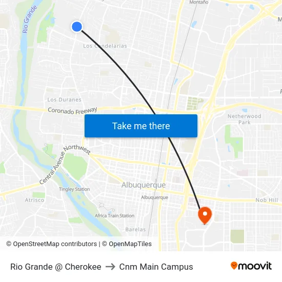 Rio Grande @ Cherokee to Cnm Main Campus map