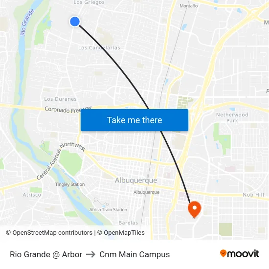 Rio Grande @ Arbor to Cnm Main Campus map