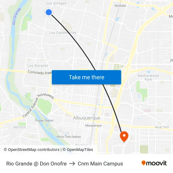Rio Grande @ Don Onofre to Cnm Main Campus map