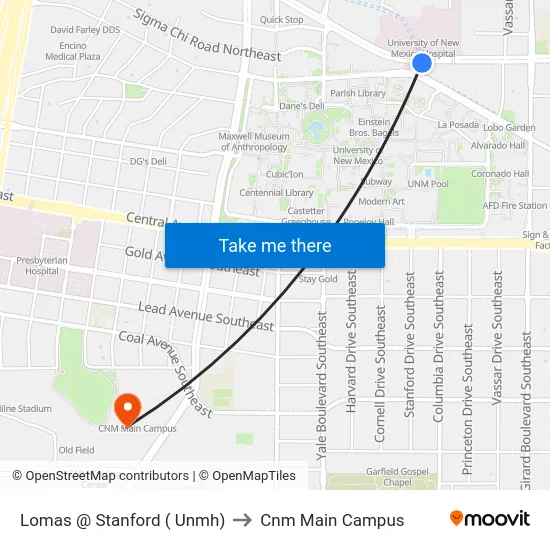 Lomas @ Stanford ( Unmh) to Cnm Main Campus map