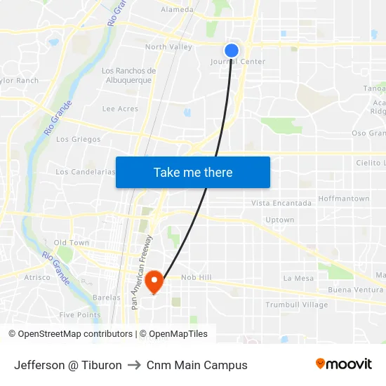Jefferson @ Tiburon to Cnm Main Campus map