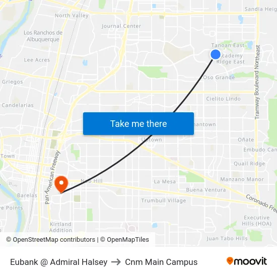 Eubank @ Admiral Halsey to Cnm Main Campus map