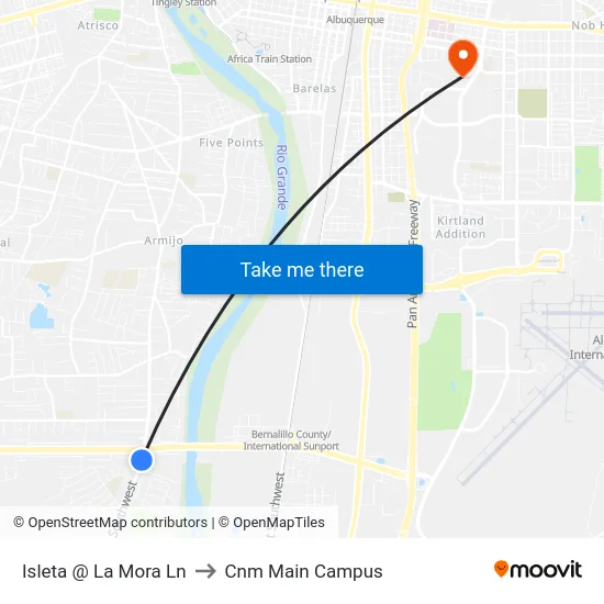 Isleta @ La Mora Ln to Cnm Main Campus map