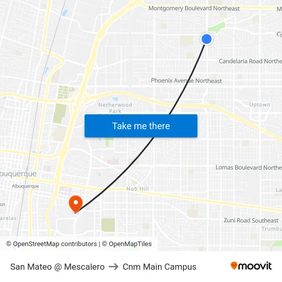 San Mateo @ Mescalero to Cnm Main Campus map