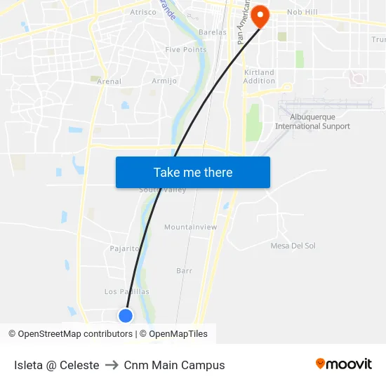 Isleta @ Celeste to Cnm Main Campus map