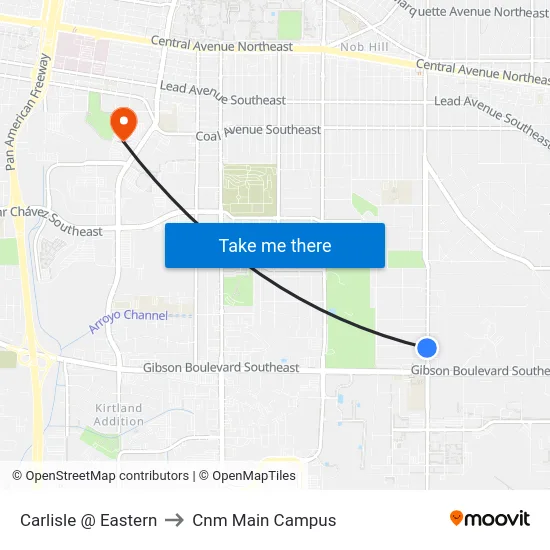 Carlisle @ Eastern to Cnm Main Campus map