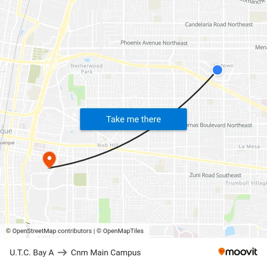 U.T.C. Bay A to Cnm Main Campus map