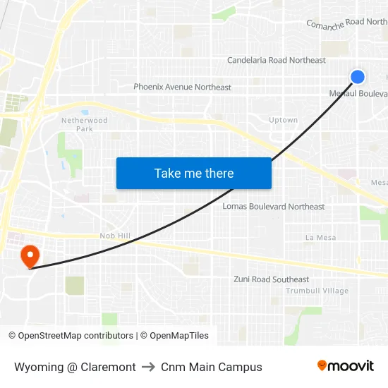 Wyoming @ Claremont to Cnm Main Campus map